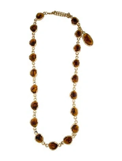 Pre-owned Saint Laurent Brown Stone Vintage Long Necklace, 47.5" In Multi