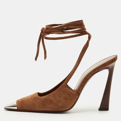 Pre-owned Saint Laurent Brown Suede Blade Slingback Pumps Size 39