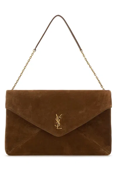 Saint Laurent Brown Suede Cassandre Xxl Shoulder Bag