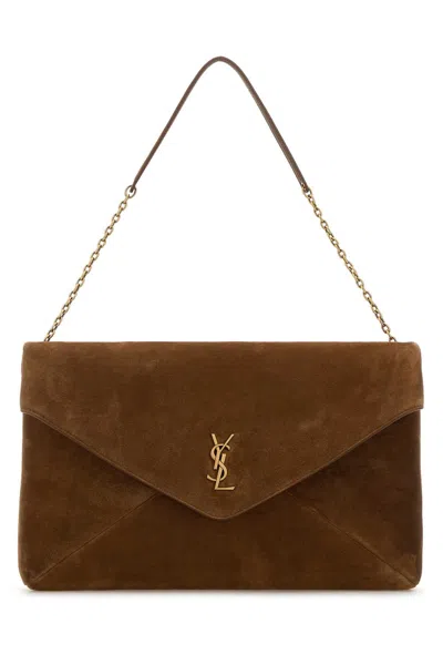 Saint Laurent Brown Suede Cassandre Xxl Shoulder Bag