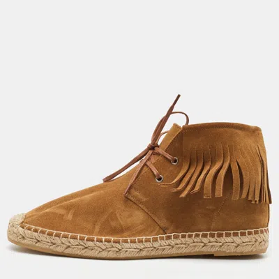 Pre-owned Saint Laurent Brown Suede Fringe Espadrille Lace Up Sneaker Boots Size 37