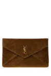 Saint Laurent Brown Suede Large Envelope Clutch In Pattern
