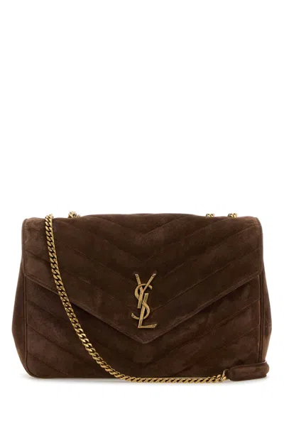Saint Laurent Brown Suede Large Lou Lou Shoulder Bag