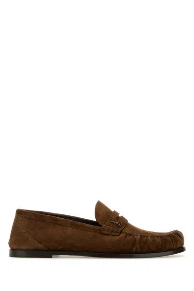 SAINT LAURENT BROWN SUEDE LOAFERS