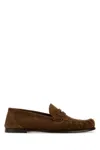 Saint Laurent Suede Penny Strap Loafers Round Toe In Brown