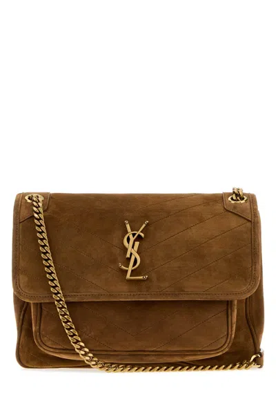 Saint Laurent Medium Niki Chevron-quilted Suede Shoulder Bag In Brown