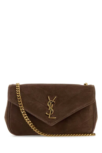 Saint Laurent Brown Suede Mini Lou Lou Crossbody Bag