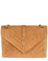 Saint Laurent Brown Suede Mixed Triquilt Small Monogram Envelope Flap Bag  (authentic Pre-loved)