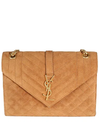Saint Laurent Brown Suede Mixed Triquilt Small Monogram Envelope Flap Bag  (authentic Pre-loved)
