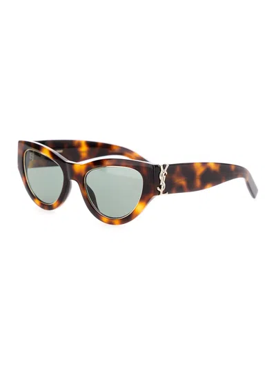 Saint Laurent Brown Sunglasses With Thick Frame And Tortoiseshell Print In Acetate Woman