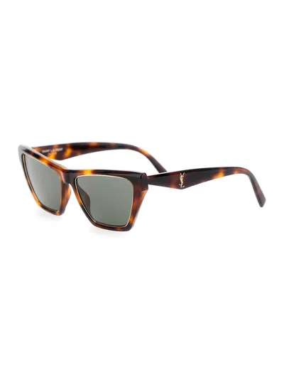 Saint Laurent Brown Sunglasses With Tortoiseshell Print And Cassandre Logo On Temples In Acetate Wom