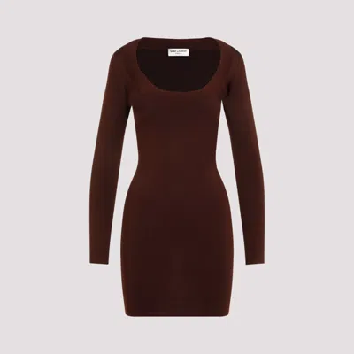 Saint Laurent Long-sleeved Mini Sheath Dress In Brown