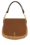 Saint Laurent Two-tone Wicker And Leather Voltaire Handbag In Brown