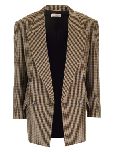SAINT LAURENT BROWN WOOL BLAZER JACKETS BEIGE