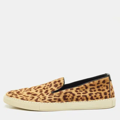 Pre-owned Saint Laurent Brown/black Calf Hair And Leather Slip On Sneakers Size 44