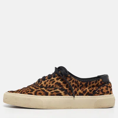 Pre-owned Saint Laurent Brown/black Canvas Venice Lace Up Sneakers Size 40.5