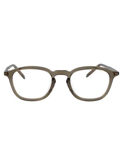 Saint Laurent Brown-brown-transparent Acetate Glasses In Green