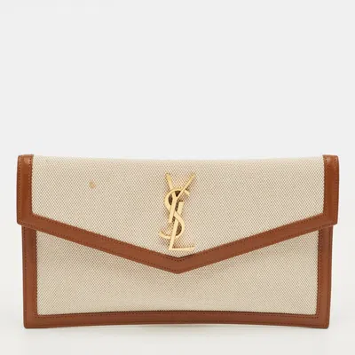Pre-owned Saint Laurent Brown/natural Canvas Uptown Pouch