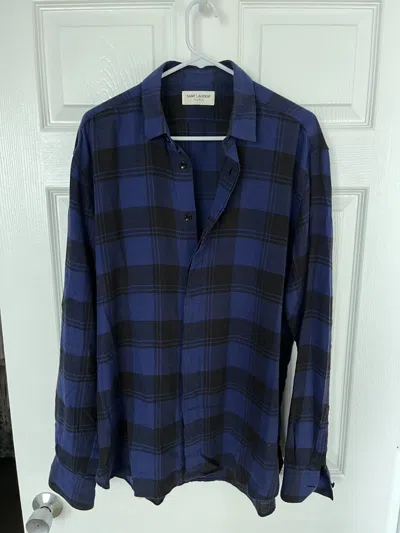 Pre-owned Saint Laurent Brushed Cotton Flannel Shirt In Blue