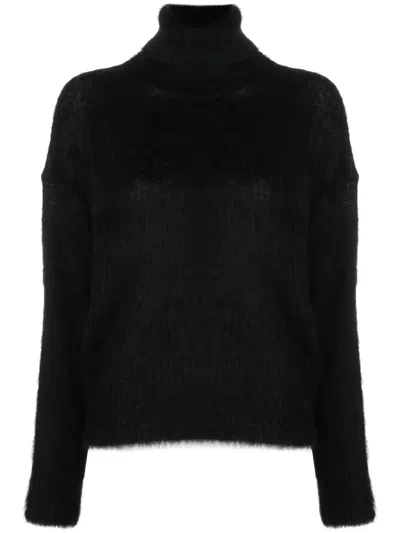 Saint Laurent Brushed-knit Roll-neck Jumper In Black
