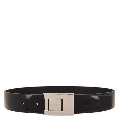 Saint Laurent Brushed Leather Buckle Belt In Black