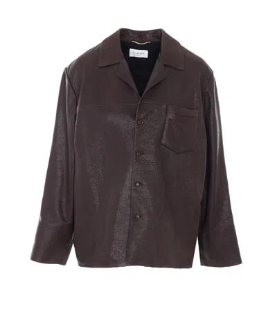 Saint Laurent Bubbled Lambskin Jacket In Brown
