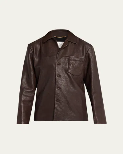 Saint Laurent Bubbled Lambskin Leather Jacket In Brown