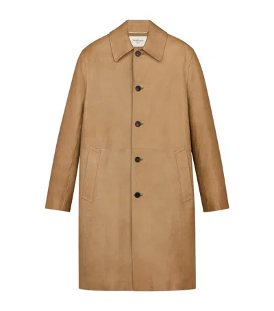 Saint Laurent Bubbled Lambskin Overcoat In Brown