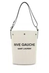 Saint Laurent Two-tone Canvas And Leather Medium Rive Gauche Bucket Bag In Brown