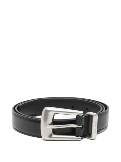 Saint Laurent Adjustable Folk Buckle Belt With Metal Finish In Gold