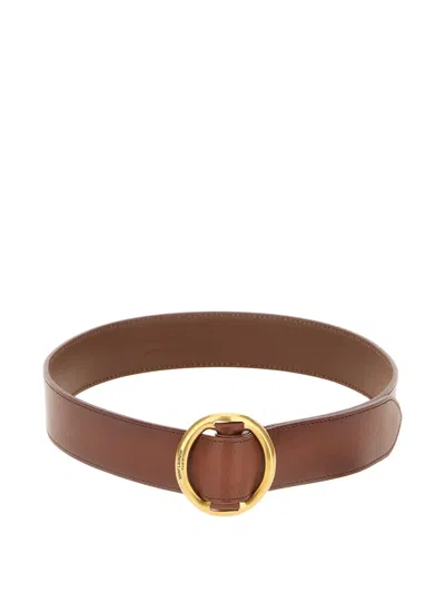 Saint Laurent Buckle-detail Leather Belt In Brown