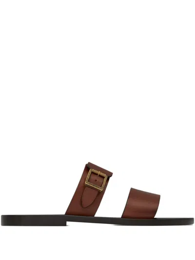 Saint Laurent Sandalia Plana Marron Cuela Negra In Brown