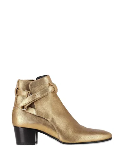 Pre-owned Saint Laurent Buckle-strap Ankle Boots In Gold