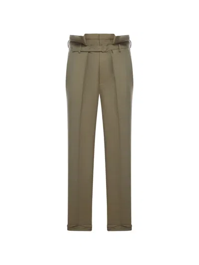 Saint Laurent Buckle Trousers In Brown