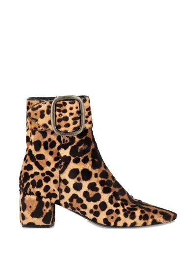 Pre-owned Saint Laurent Buckled Animal-print Boots In Brown