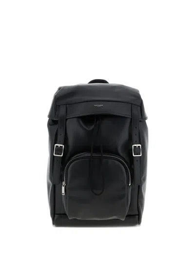SAINT LAURENT BUCKLED-STRAP LEATHER BACKPACK