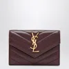 Saint Laurent Burgundy Cassandre Wallet In Brown
