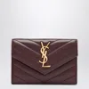 Saint Laurent Burgundy Cassandre Wallet In Brown