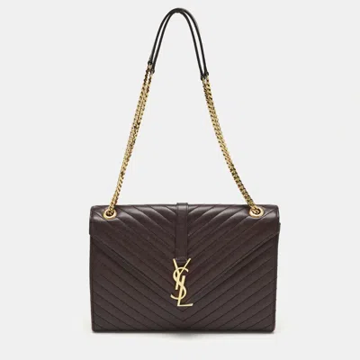 Pre-owned Saint Laurent Burgundy Chevron Leather Large Monogram Envelope Shoulder Bag
