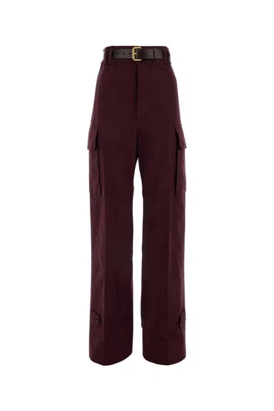 Saint Laurent Belted Straight Leg Trousers In Red