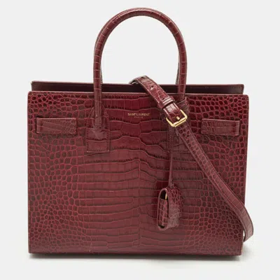 Pre-owned Saint Laurent Burgundy Croc Embossed Leather Baby Classic Sac De Jour Tote