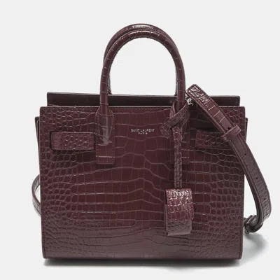 Pre-owned Saint Laurent Burgundy Croc Embossed Leather Nano Classic Sac De Jour Tote