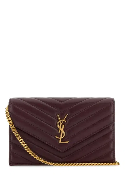 Saint Laurent Cassandre Envelope Leather Wallet On Chain In Burgundy