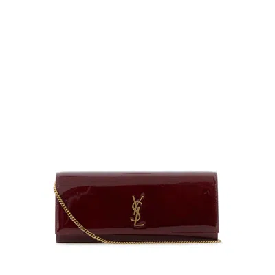 Saint Laurent Kate Chain Logo Clutch Bag In Burgundy