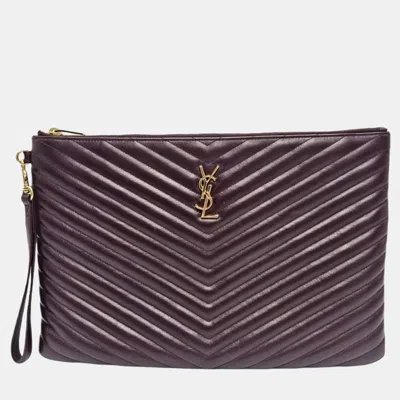 Pre-owned Saint Laurent Burgundy Matelasse Leather Document Holder