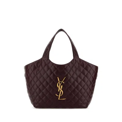 Saint Laurent Burgundy Nappa Leather Medium Icare Shopping Bag In Red