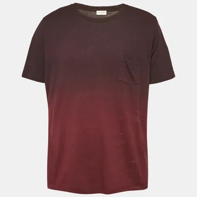Pre-owned Saint Laurent Burgundy Ombre Crewneck T-shirt Xl