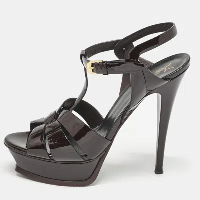 Pre-owned Saint Laurent Burgundy Patent Leather Tribute Platform Sandals Size 39