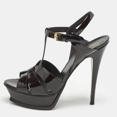Pre-owned Saint Laurent Burgundy Patent Leather Tribute Sandals Size 39
