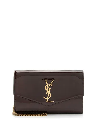Pre-owned Saint Laurent Burgundy Patent Leather Uptown Chain Wallet (authentic Pre-loved)